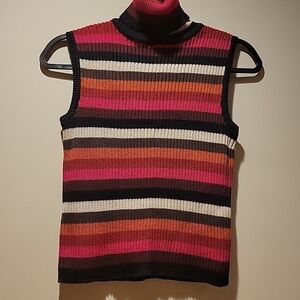 Striped Sleeveless Turtleneck Tank Top